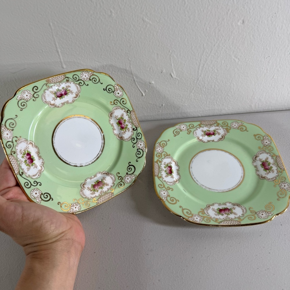 Royal Albert London plate Crown china england vintage art deco green gold 2pcset - Picture 6 of 8